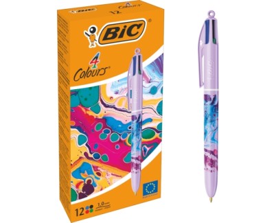 Bic 4 Colours Decors Hydro Boligrafo de Bola Retractil - Punta Media de 1.0mm - Tinta con Base de Aceite - 4 Colores