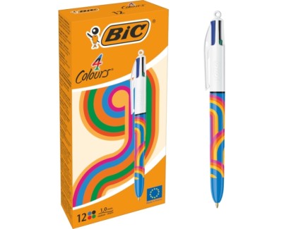 Bic 4 Colours Decors Lines Boligrafo de Bola Retractil - Punta Media de 1.0mm - Tinta con Base de Aceite - 4 Colores