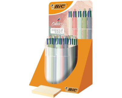 Bic 4 Colours Mineral Tones Expositor con 30 Boligrafos de Bola Retractil - 5 Colores Diferentes - Punta Media de 1.0mm - Colores Surtidos