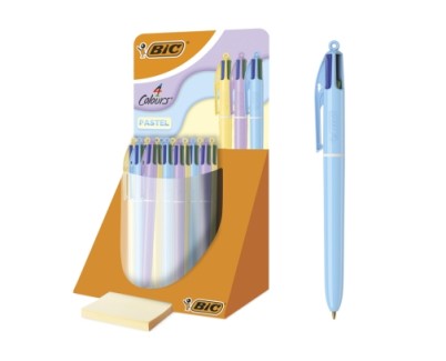 Bic 4 Colours Pastel Expositor con 30 Boligrafos de Bola Retractil - Punta Media de 1.0mm - Tinta con Base de Aceite - Cuerpo en Colores Pastel - 4 Colores