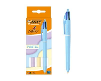 Bic 4 Colours Pastel Pack de 3 Boligrafos de Bola Retractil - Punta Media de 1.0mm - Tinta con Base de Aceite - Cuerpo en Colores Pastel - 4 Colores