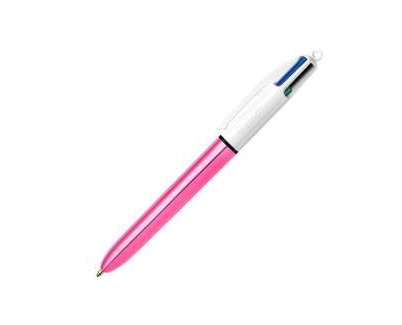 Bic 4 Colours Shine Boligrafo de Bola Retractil - Punta de 1mm - Trazo de 0.4mm - Tinta con Base de Aceite - Cuerpo Rosa Metalizado/Blanco - 4 Colores