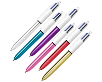 Bic 4 Colours Shine Boligrafo de Bola Retractil - Punta Media de 1.0 mm - Tinta con Base de Aceite - Dise&ntilde;o Metalizado en Colores Surtidos