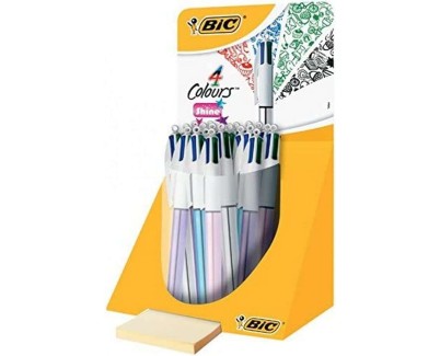 Bic 4 Colours Shine Expositor de 20 Boligrafos de Bola Retractil - Punta Media de 1.0mm - Tinta con Base de Aceite - Cuerpo de Colores Metalicos Surtidos - 4 Colores