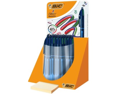 Bic 4 Colours Smooth Drop Expositor de 30 Boligrafos de Bola Retractil - Punta Media de 1.0mm - Escritura un 40% mas Suave - 4 Colores