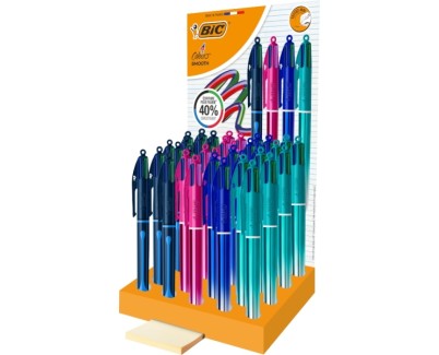 Bic 4 Colours Smooth Gradient y Drop Expositor de 36 Boligrafos de Bola Retractil - Punta Media de 1.0mm - Escritura un 40% mas Suave - 4 Colores