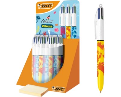 Bic 4 Colours Velours Expositor de 30 Boligrafos de Bola Retractiles - Punta Media de 1.0 mm - Tinta con Base de Aceite - Dise&ntilde;o Mar