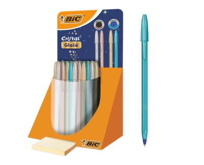 Bic Cristal Glace Expositor con 40 Boligrafos de Bola - Cuerpo Opaco en Colores Metalizados Mate - Punta Redonda de 1mm - Trazo 0.4mm - Tinta con Base de Aceite - Color de la Tinta Azul y Negro