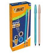 Bic Cristal Glace Pack con 20 Boligrafos de Bola - Cuerpo Opaco en Color Azul Metalizado Mate y Cobre Mate - Punta Redonda de 1mm - Trazo 0.4mm - Tinta con Base de Aceite - Color de la Tinta 10x Azul, 10x Negro
