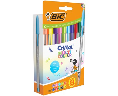 Bic Cristal Multicolour Pack de 20 Boligrafos de Bola - Punta 1.6mm - Trazo 0.42mm - Tinta con Base de Aceite - Colores Surtidos