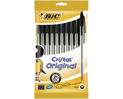 Bic Cristal Original Pack de 10 Boligrafos de Bola - Punta Redonda de 1.0mm - Trazo 0.4mm - Tinta con Base de Aceite - Color Negro