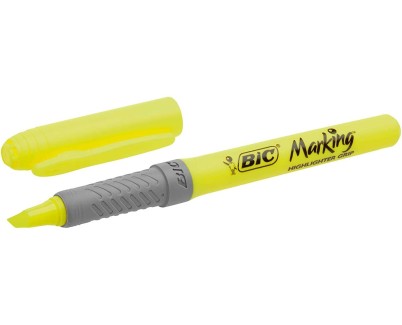 Bic Highlighter Grip Marcador Fluorescente - Tinta con Base de Agua - Punta Biselada - Trazo entre 1.60 y 3.30 mm - Color Amarillo