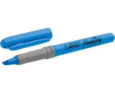 Bic Highlighter Grip Marcador Fluorescente - Tinta con Base de Agua - Punta Biselada - Trazo entre 1.60 y 3.30 mm - Color Azul