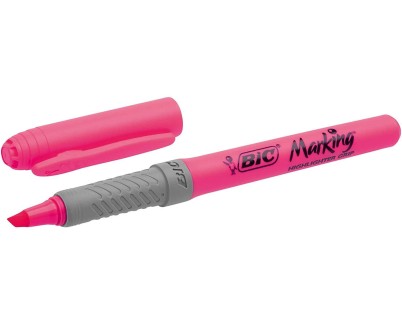 Bic Highlighter Grip Marcador Fluorescente - Tinta con Base de Agua - Punta Biselada - Trazo entre 1.60 y 3.30 mm - Color Rosa