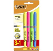 Bic Highlighter Grip Pack de 4 Marcadores Fluorescentes - Tinta con Base de Agua - Punta Biselada - Trazo entre 1.60 y 3.30mm - Colores Surtidos