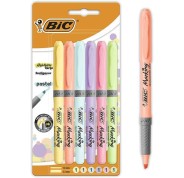 Bic Highlighter Grip Pack de 6 Marcadores Fluorescentes Pastel - Tinta con Base de Agua - Punta Biselada - Trazo entre 1.60 y 3.30mm - Colores Surtidos