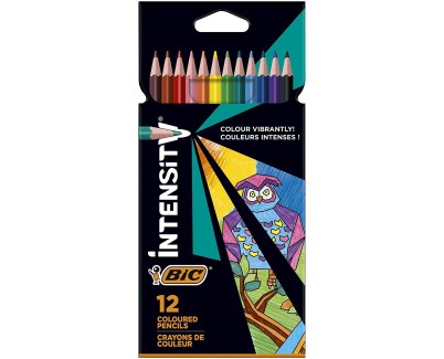 Bic Intensity Color Up Caja de 12 Lapices Triangulares de Colores Surtidos - Fabricados en Resina - Mina Ultraresistente de 3.20mm