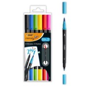 Bic Intensity Dual Tip Pack de 6 Rotuladores Doble Punta - Punta de Pincel + Punta Fina - Tinta con Base de Agua - Colores Clasicos Surtidos