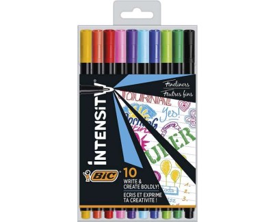 Bic Intensity Fine Pack de 10 Rotuladores - Punta Fina de 0.8mm - Trazo de 0.4mm - Tinta con Base de Agua - Colores Surtidos