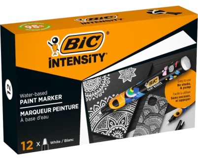 Bic Intensity Marcador de Pintura - Punta Media - Tinta con Base de Agua - 98% de Materiales Reciclados - Color Blanco