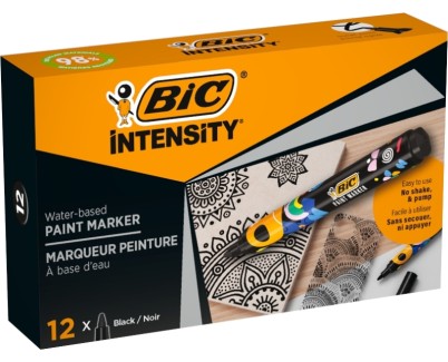 Bic Intensity Marcador de Pintura - Punta Media - Tinta con Base de Agua - 98% de Materiales Reciclados - Color Negro