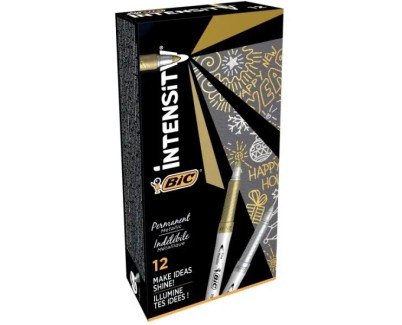 Bic Intensity Metallic Rotulador Permanente - Punta Media 1.8mm - Trazo 0.8mm - Grip Texturizado - Color Oro y Plata