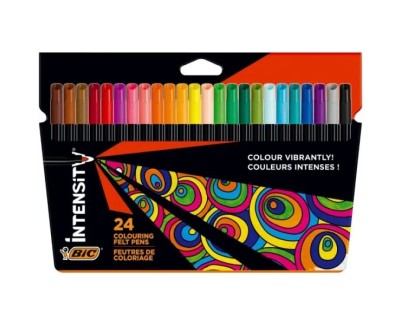 Bic Intensity Pack de 24 Rotuladores - Punta 0.9mm - Tinta con Base de Agua Lavable - Colores Surtidos