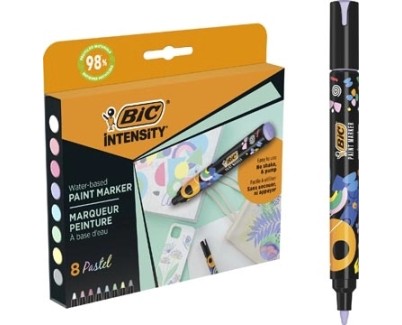 Bic Intensity Pack de 8 Marcadores de Pintura - Punta Media - Tinta con Base de Agua - 98% de Materiales Reciclados - Colores Pastel Surtidos