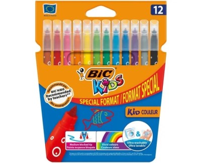 Bic Kids Couleur Pack de 12 Rotuladores - Punta Mediana - Lavable - Colores Surtidos