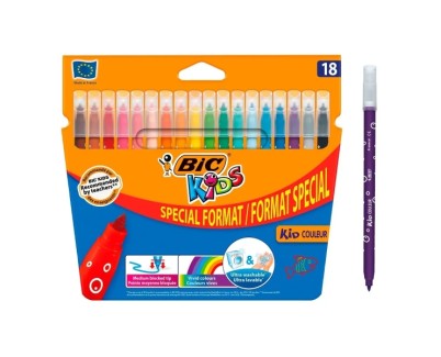 Bic Kids Couleur Pack de 18 Rotuladores - Punta Mediana - Lavable - Colores Surtidos