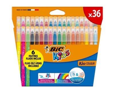 Bic Kids Couleur Pack de 36 Rotuladores - Punta Mediana - Lavable - Colores Surtidos