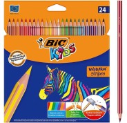 Bic Kids Evolution Stripes Caja de 24 Lapices de Colores surtidos - Fabricados en Resina - Punta Ultraresistente - Mina Pigmentada de 3.20 mm