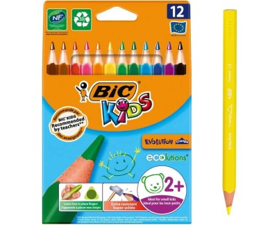 Bic Kids Evolution Triangle Pack de 12 Lapices de Colores Triangulares - Punta Ultraresistente - Sin Madera