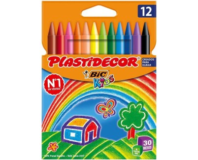 Bic Kids Plastidecor Caja de 12 Lapices de Cera - Extraresistentes - Facil de Sacar Punta - No Mancha