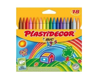 Bic Kids Plastidecor Caja de 18 Lapices de Cera - Extraresistentes - Facil de Sacar Punta - No Mancha