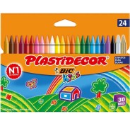 Bic Kids Plastidecor Caja de 24 Lapices de Cera - Extraresistentes - Facil de Sacar Punta - No Mancha