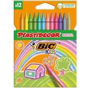 Bic Kids Plastidecor Pastel Caja de 12 Lapices de Cera - Extraresistentes - Facil de Sacar Punta - No Mancha - Colores Pastel Surtidos