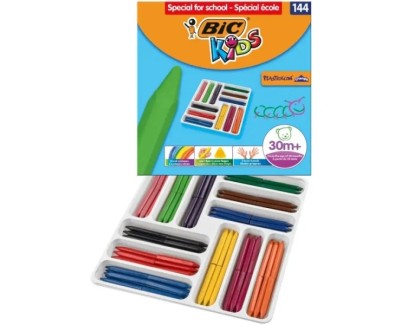 Bic Kids Plastidecor Triangle Caja de 144 Lapices de Cera - Facil de Sacar Punta - No Mancha - Ideal para Escuelas Infantiles - Colores Surtidos