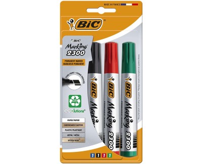 Bic Marking 2300 Ecolutions Pack de 4 Rotuladores Permanentes - Punta Biselada - Tinta con Base de Alcohol - Ecologico - Colores Surtidos