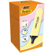 Bic Marking Highlighter Flat Marcador Fluorescente - Punta Biselada - Trazo entre 1.20 y 4.60 mm - Tinta con Base de Agua - Color Amarillo Pastel