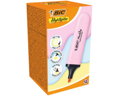 Bic Marking Highlighter Flat Marcador Fluorescente - Punta Biselada - Trazo entre 1.20 y 4.60 mm - Tinta con Base de Agua - Color Rosa Pastel