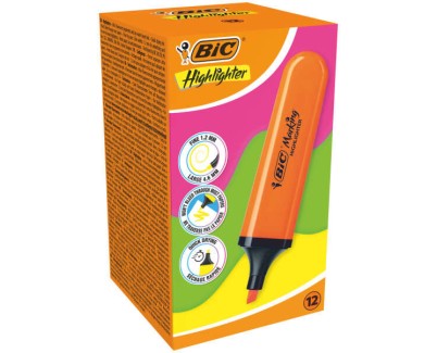 Bic Marking Highlighter Flat Marcador Fluorescente - Punta Biselada - Trazo entre 1.70 y 4.80 mm - Tinta con Base de Agua - Color Naranja