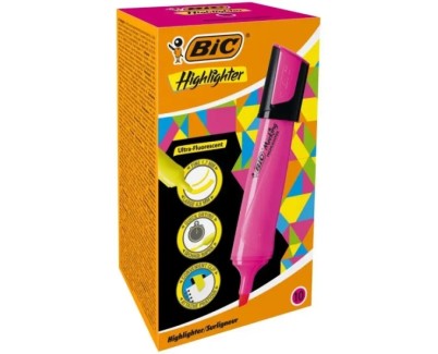 Bic Marking Highlighter Flat Marcador Fluorescente - Punta Biselada - Trazo entre 1.70 y 4.80 mm - Tinta con Base de Agua - Color Rosa