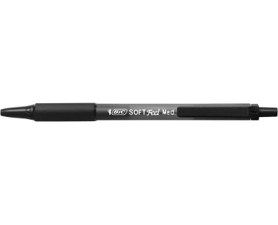 Bic Soft Feel Boligrafo Retractil - Punta Media de 1mm - Cuerpo Translucido con Grip - Color Negro