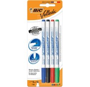 Bic Velleda 1721 Pack de 4 Rotuladores para Pizarra - Punta Fina - Trazo de 1.5mm - Borrado Optimo - Colores Surtidos