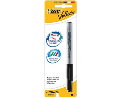 Bic Velleda 1741 Marcador para Pizarra - Punta de 4.5 mm - Trazo 1.4mm - Tinta con Base de Acetona - Borrado Optimo - Larga Duracion - Color Negro