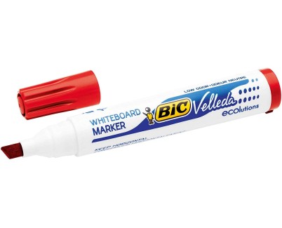 Bic Velleda 1751 ECOlutions Marcadores para Pizarra - Punta Biselada - Trazo entre 3mm y 5.5mm - Tinta con Base de Alcohol - Ecologico - Borrado Optimo - Color Rojo