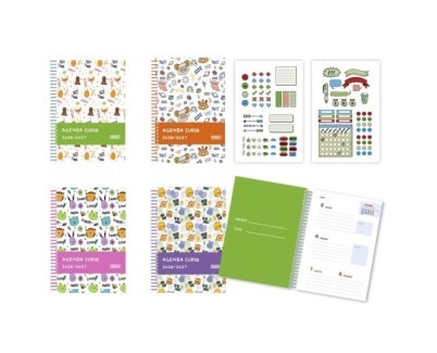 Bismark Animals Agenda Escolar 26-27 Semana Vista A5 - Tapa de Carton Forrada - Hojas Interiores de Color - Planning Mensual - 2 Hojas de Pegatinas - 4 Dise&ntilde;os Diferentes Aleatorios