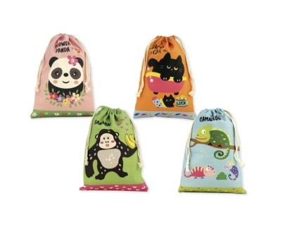 Bismark Animals Bolsa Escolar para Merienda - Medida 22x35cm - Ciere de Tiras - 4 Dise&ntilde;os Diferentes