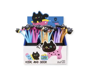 Bismark Animals Gato Boligrafo Tacto Soft con Divertidos Gatitos Negros - Punta Fina - Tinta Gel Color Negro - 6 Dise&ntilde;os Diferentes